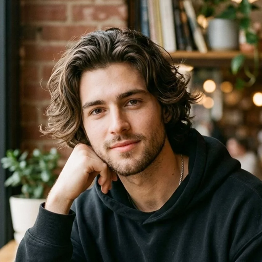Textured flow haircut for men with medium length movement and soft layers