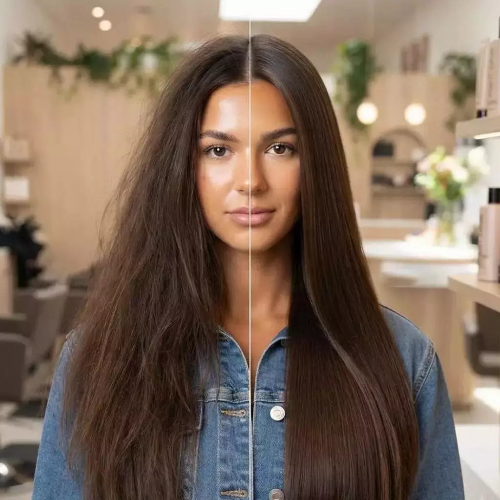 Healthy long hair after following a hair damage repair routine
