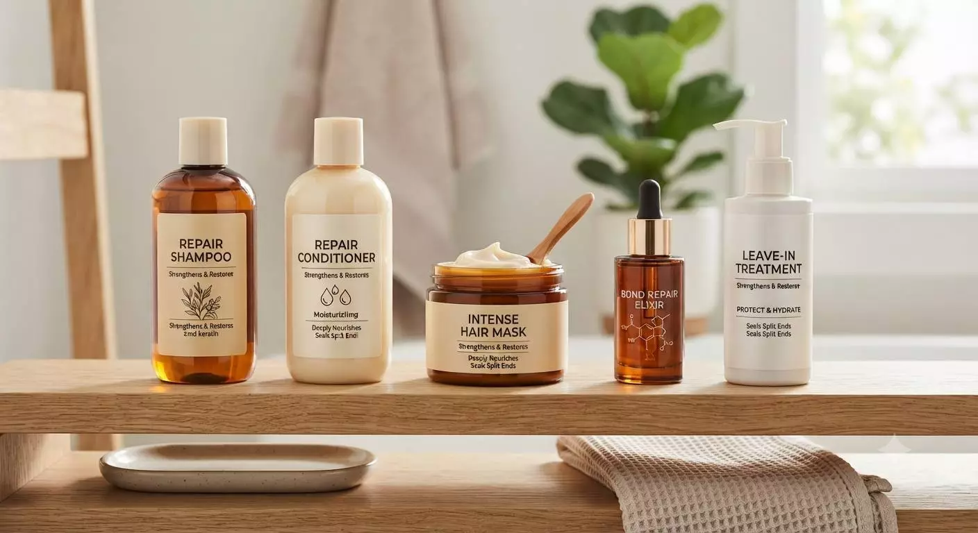 Hair repair routine including shampoo conditioner hair mask bond repair and leave in treatment