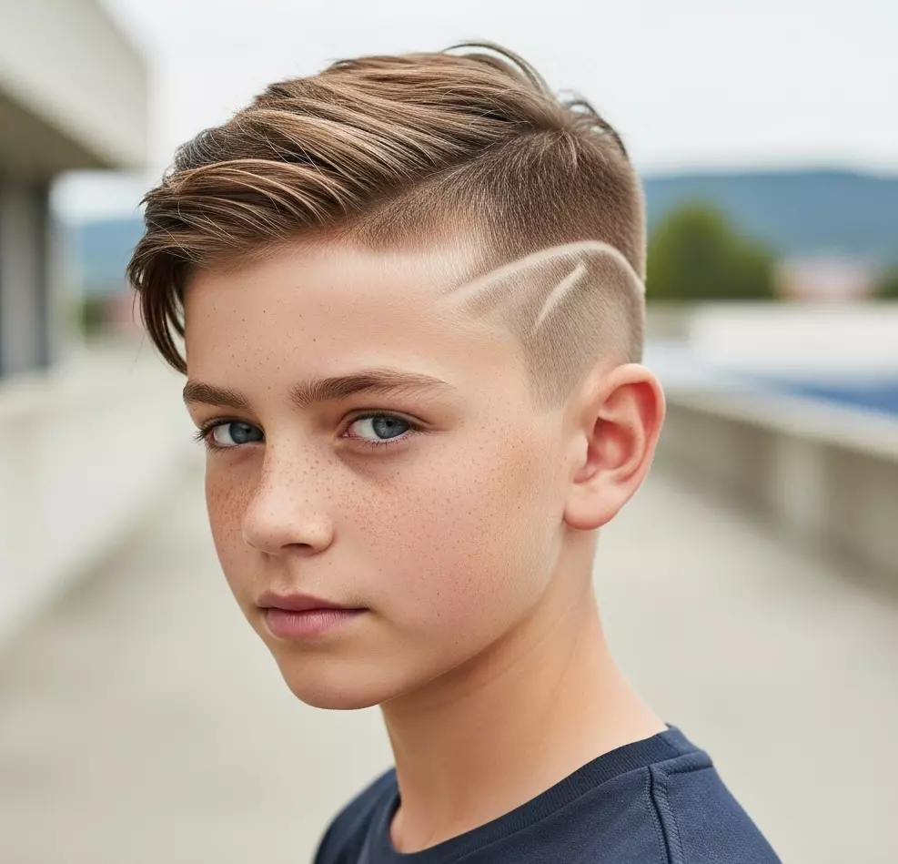 a boy with an undercut with design