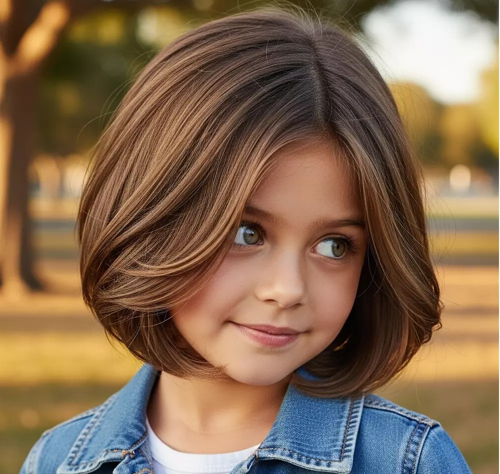 a little girl with Layered Bob