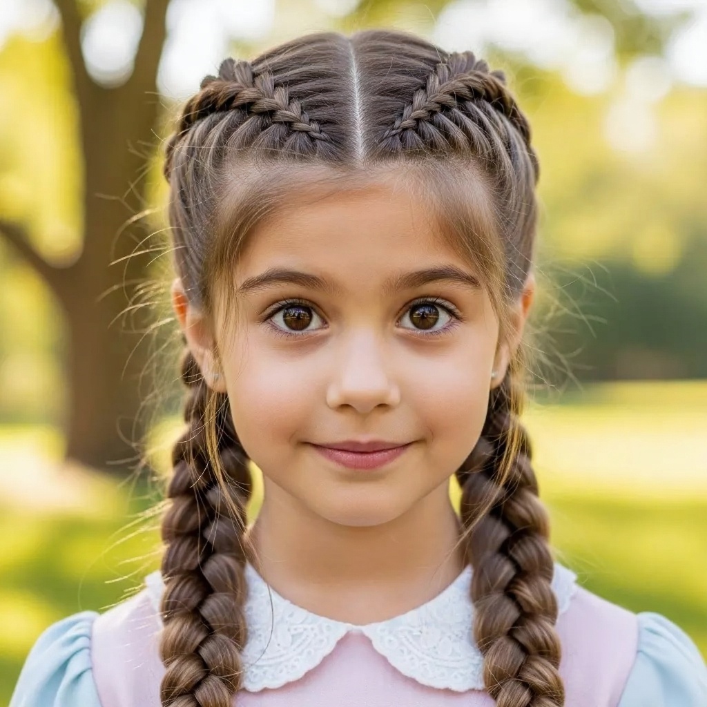 Little girl with beautifully styled French braids