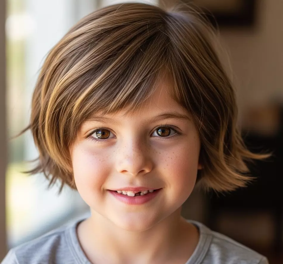 a little girl with a soft pixie cut