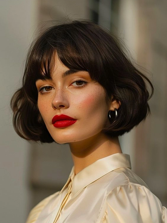 Effortless French bob with wispy bangs and flipped ends