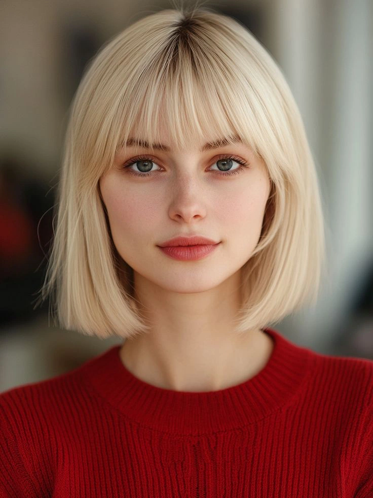 Fringed lob haircut: feathered bangs and textured ends