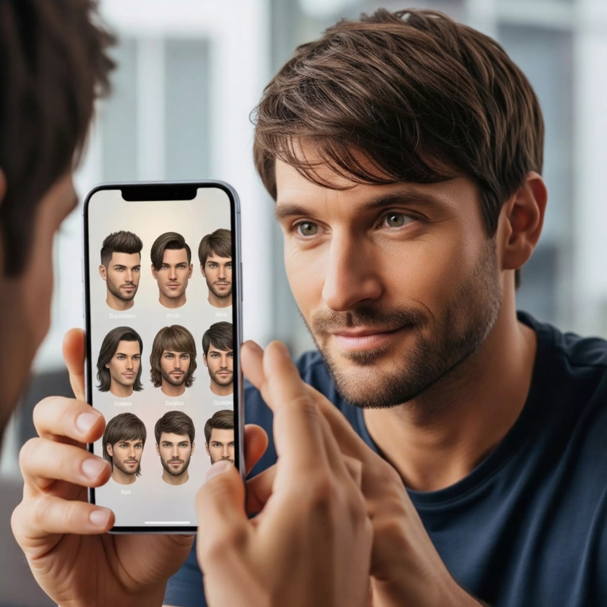 Diverse group of men with various medium-length hairstyles, trendy, modern, confident, diverse hair types