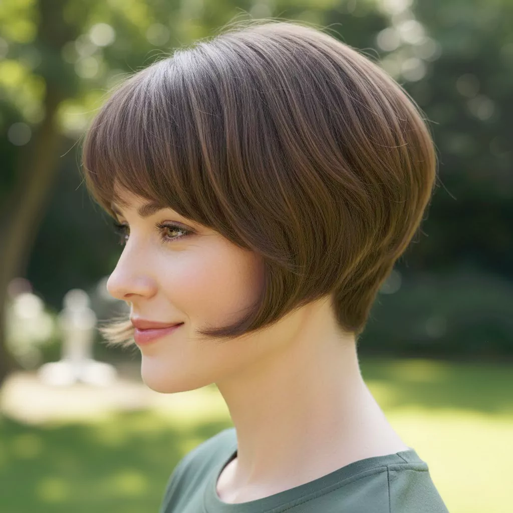 Pixie bob for thick hair: controlled volume at crown, tidy neckline, soft face framing