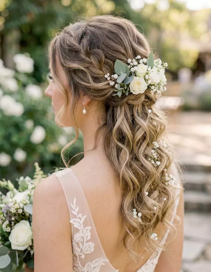 Bridal half up curls wedding hairstyle