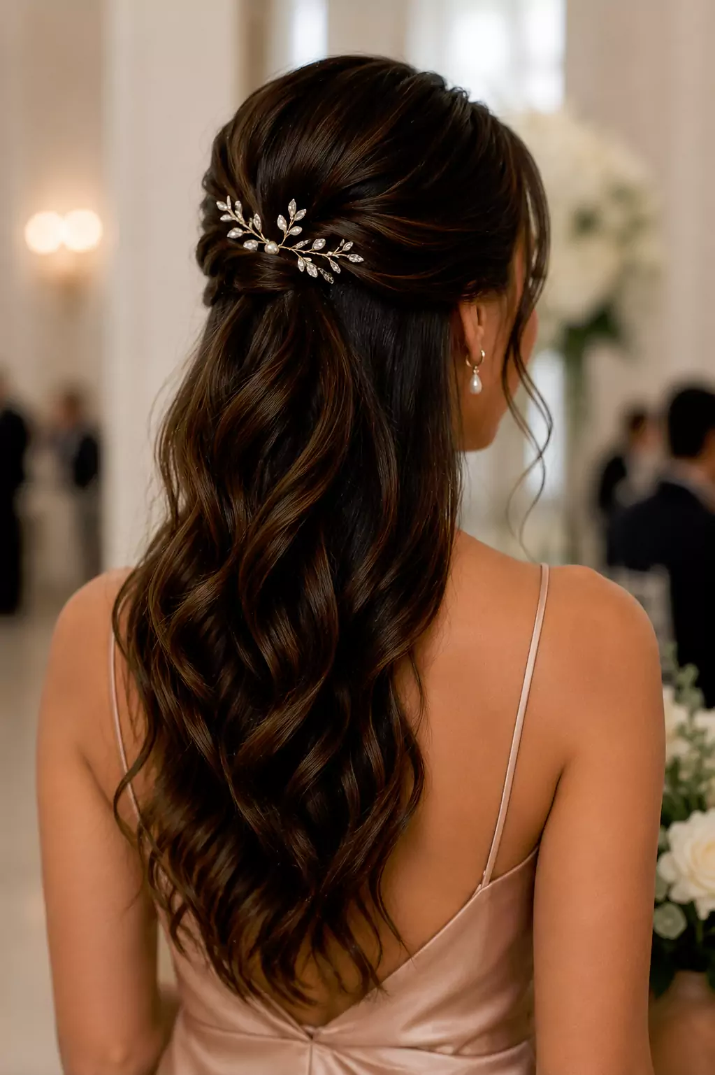 Simple half up wedding guest hairstyle