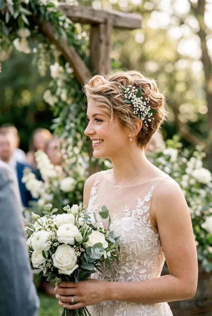 Textured pixie wedding hairstyle